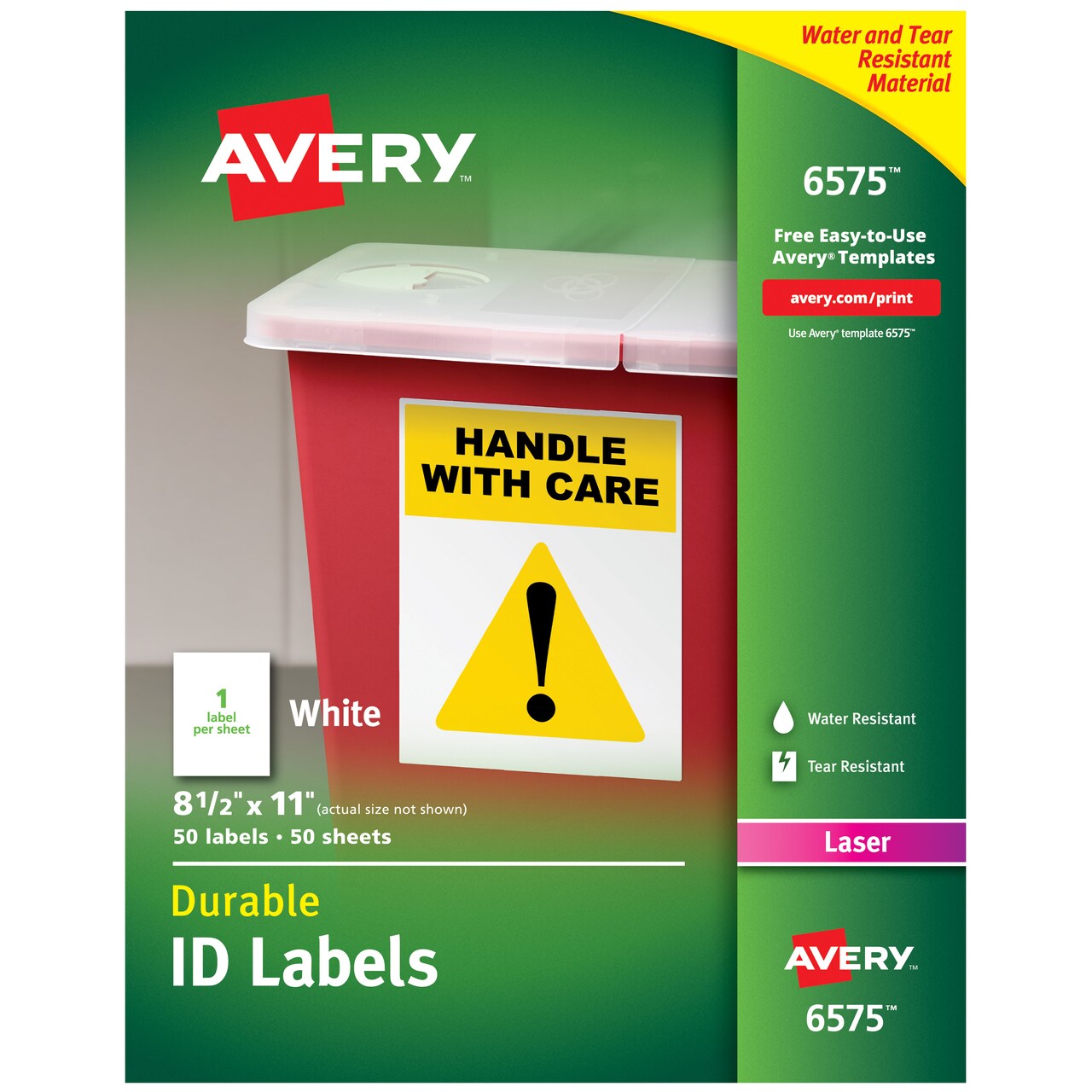 Avery Durable ID Labels, Permanent Adhesive, 8-1/2" x 11", Matte White, 50 Labels (6575)